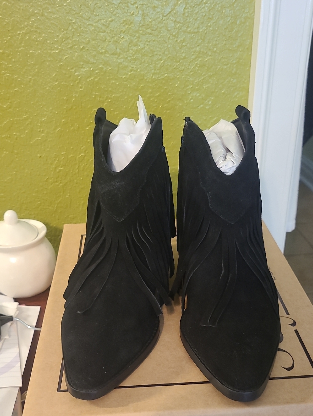 Seychelles Black Suede Fringe Ankle Booties